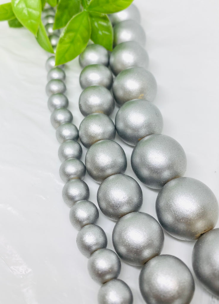 Metallic Silver Wood Beads